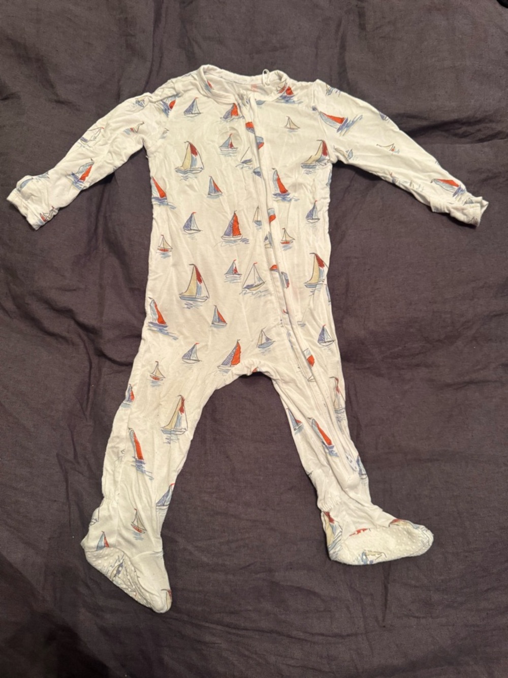 Angel Dear pajamas 6-12 month White Baby One-Piece with Red & Blue Sailboat